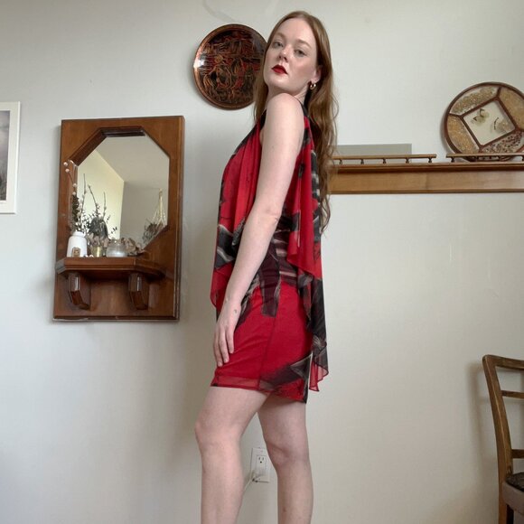 y2k Le Chateau Flower Overlay Mini Dress - Picture 4 of 6